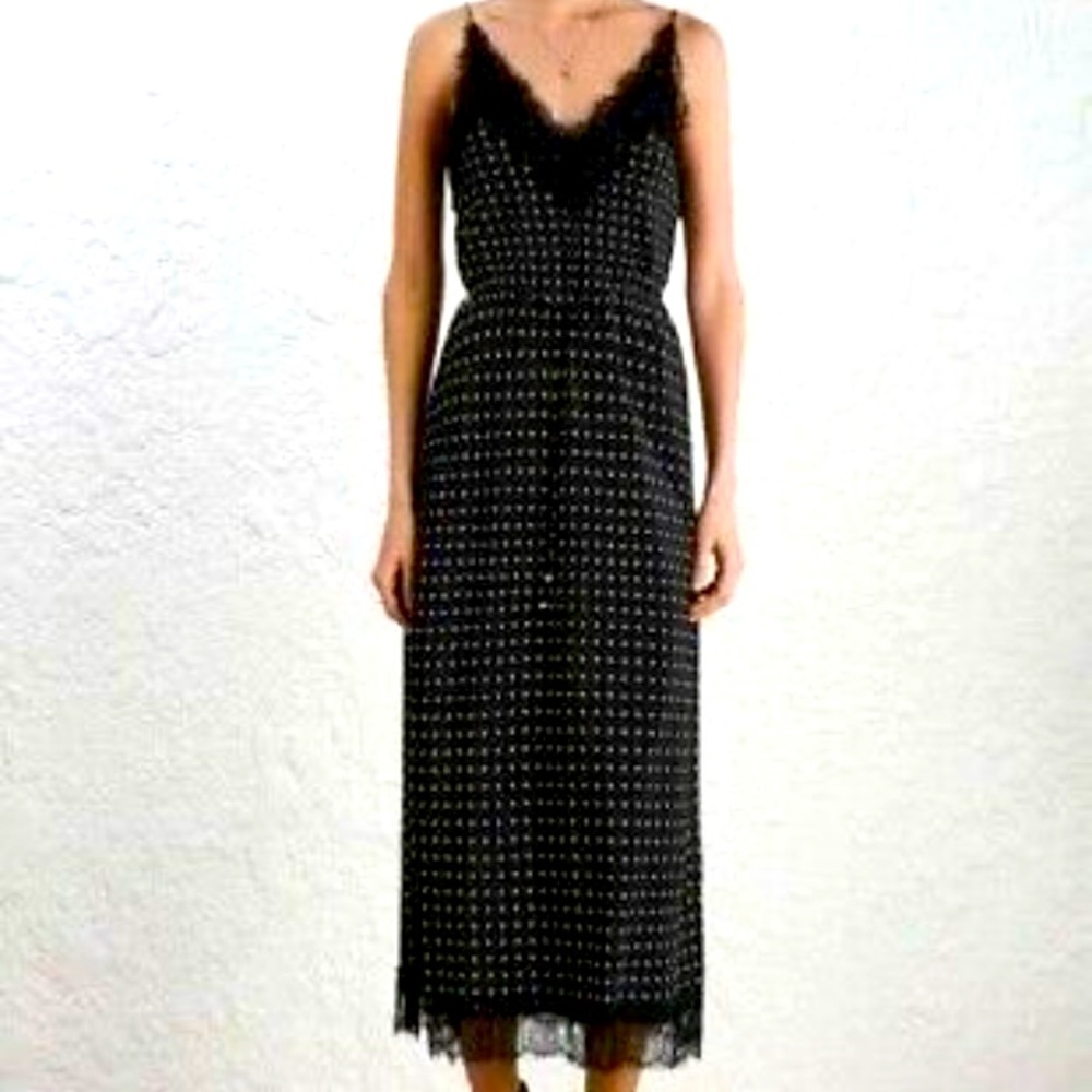 Zimmermann black, pink polka dot lace slip dress